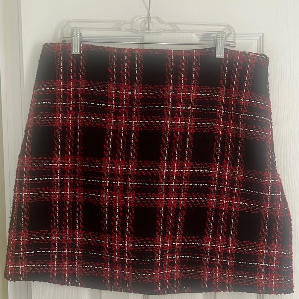 LOFT Red and Black Plaid Mini Skirt